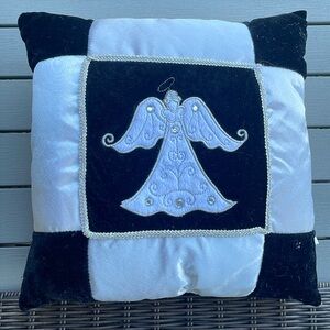 Angel decorative pillow. Silver and black. Great for Christmas decoration.